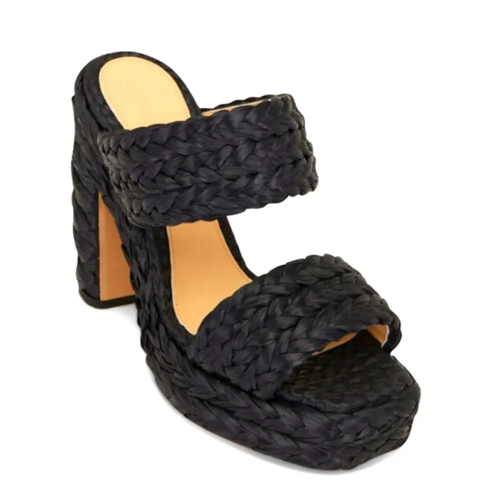 NEW$1,550 Bottega Veneta Trinity Braided Raffia Two-Band Platform Sandals Sz 10